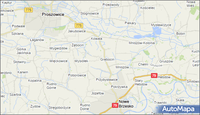 mapa Grębocin gmina Nowe Brzesko, Grębocin gmina Nowe Brzesko na mapie Targeo