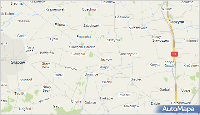mapa Jacków gmina Daszyna, Jacków gmina Daszyna na mapie Targeo