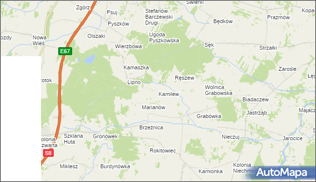 mapa Kamilew gmina Burzenin, Kamilew gmina Burzenin na mapie Targeo