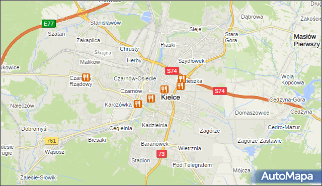 mapa Kielc, Kielce na mapie Targeo