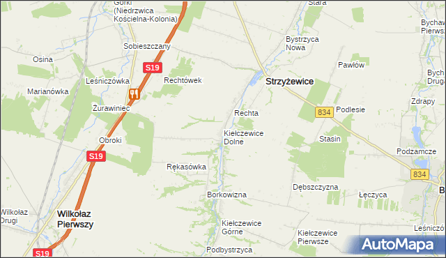 mapa Kiełczewice Dolne, Kiełczewice Dolne na mapie Targeo