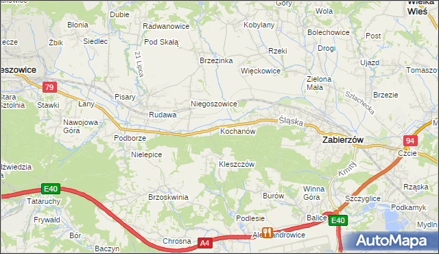 mapa Kochanów gmina Zabierzów, Kochanów gmina Zabierzów na mapie Targeo