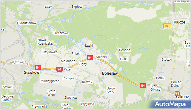 mapa Kolonia gmina Bolesław, Kolonia gmina Bolesław na mapie Targeo