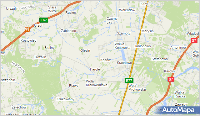 mapa Kosów gmina Lesznowola, Kosów gmina Lesznowola na mapie Targeo