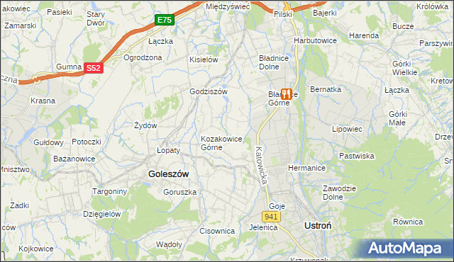 mapa Kozakowice Dolne, Kozakowice Dolne na mapie Targeo