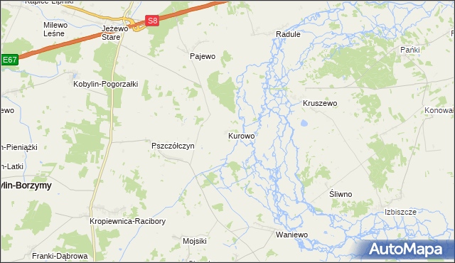 mapa Kurowo gmina Kobylin-Borzymy, Kurowo gmina Kobylin-Borzymy na mapie Targeo