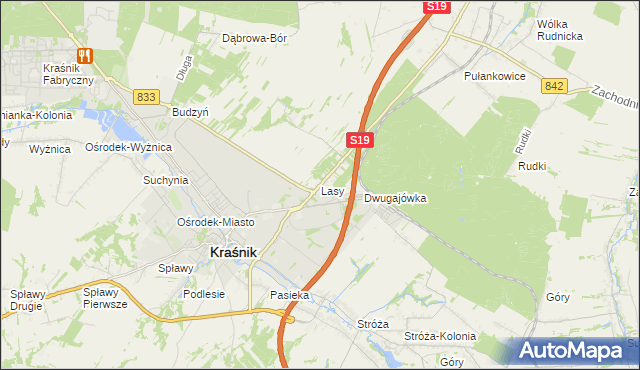 mapa Lasy gmina Kraśnik, Lasy gmina Kraśnik na mapie Targeo