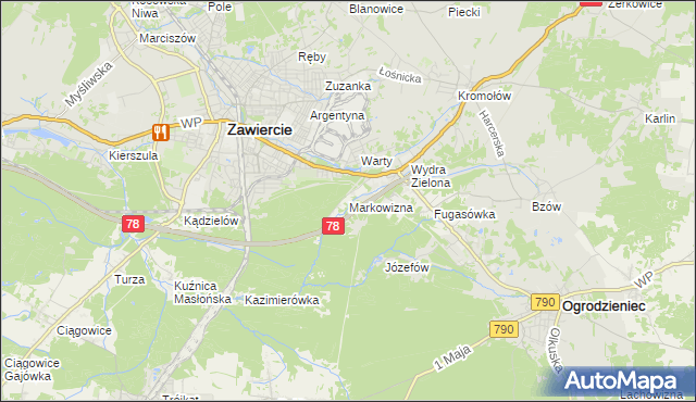 mapa Markowizna gmina Ogrodzieniec, Markowizna gmina Ogrodzieniec na mapie Targeo