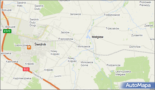 mapa Minkowice gmina Mełgiew, Minkowice gmina Mełgiew na mapie Targeo