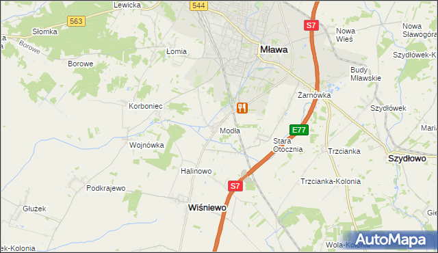 mapa Modła gmina Wiśniewo, Modła gmina Wiśniewo na mapie Targeo
