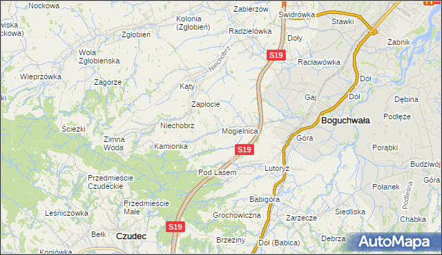 mapa Mogielnica gmina Boguchwała, Mogielnica gmina Boguchwała na mapie Targeo