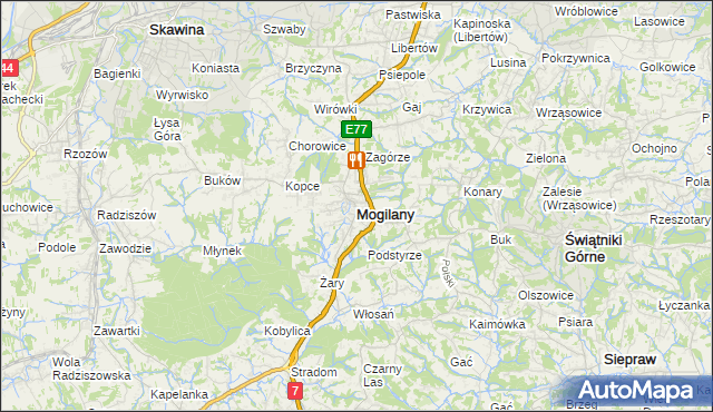 mapa Mogilany, Mogilany na mapie Targeo