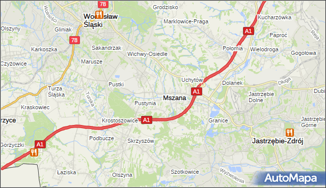 mapa Mszana powiat wodzisławski, Mszana powiat wodzisławski na mapie Targeo