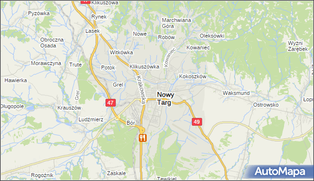 mapa Nowego Targu, Nowy Targ na mapie Targeo