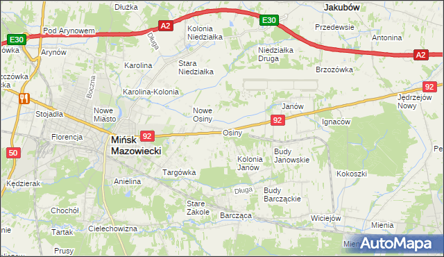 mapa Osiny gmina Mińsk Mazowiecki, Osiny gmina Mińsk Mazowiecki na mapie Targeo