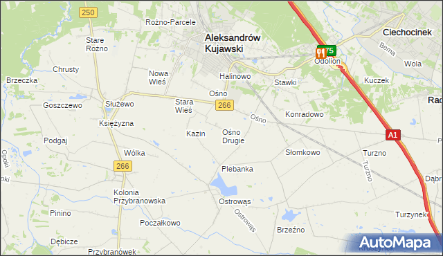 mapa Ośno Drugie, Ośno Drugie na mapie Targeo