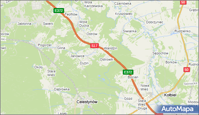 mapa Ostrowik gmina Celestynów, Ostrowik gmina Celestynów na mapie Targeo