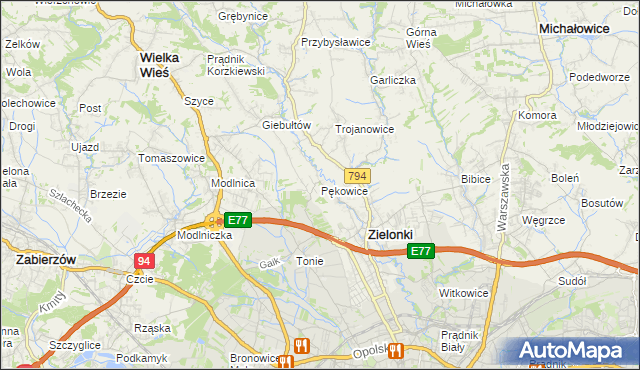 mapa Pękowice, Pękowice na mapie Targeo