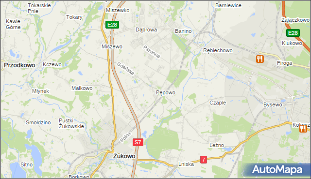 mapa Pępowo gmina Żukowo, Pępowo gmina Żukowo na mapie Targeo
