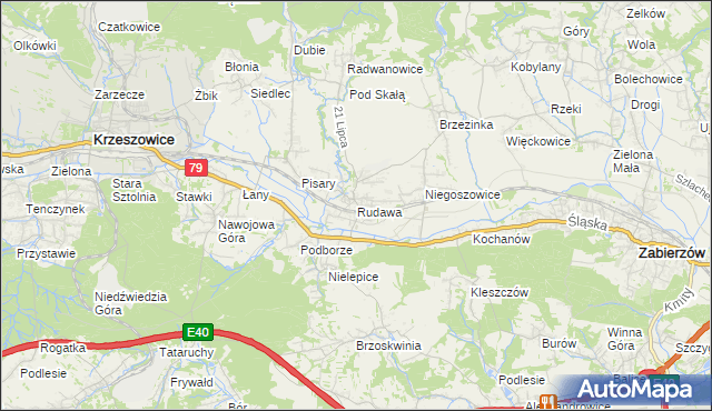 mapa Rudawa gmina Zabierzów, Rudawa gmina Zabierzów na mapie Targeo