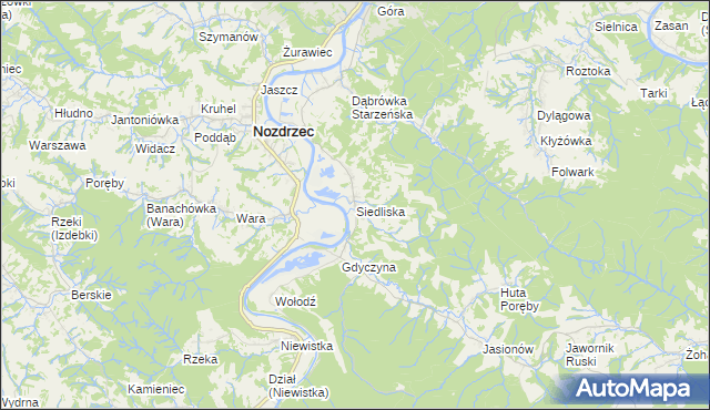 mapa Siedliska gmina Nozdrzec, Siedliska gmina Nozdrzec na mapie Targeo
