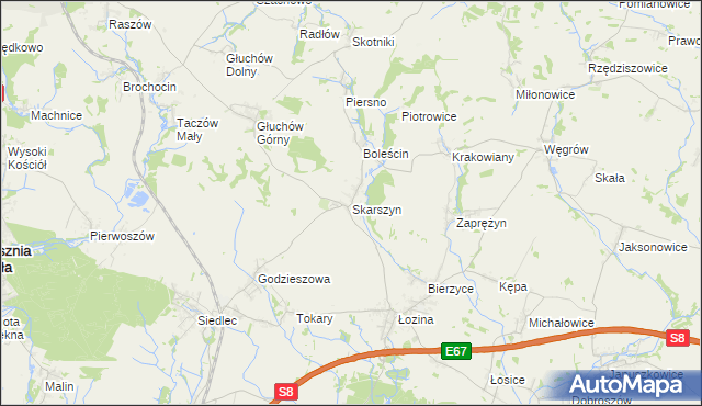 mapa Skarszyn gmina Trzebnica, Skarszyn gmina Trzebnica na mapie Targeo