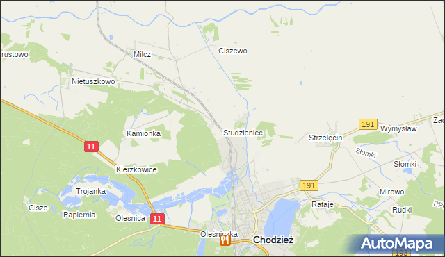mapa Studzieniec gmina Chodzież, Studzieniec gmina Chodzież na mapie Targeo