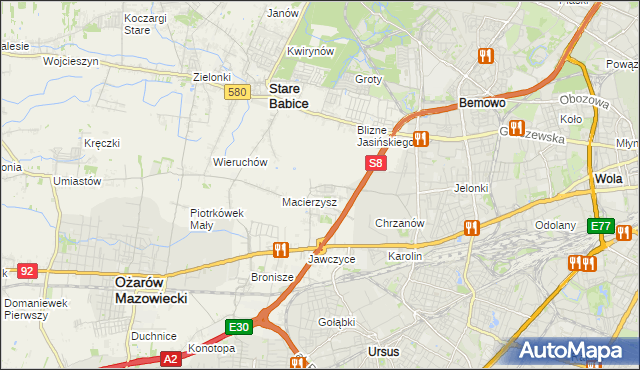 mapa Szeligi gmina Ożarów Mazowiecki, Szeligi gmina Ożarów Mazowiecki na mapie Targeo