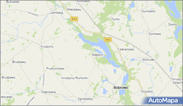 mapa Wądzyn gmina Bobrowo, Wądzyn gmina Bobrowo na mapie Targeo