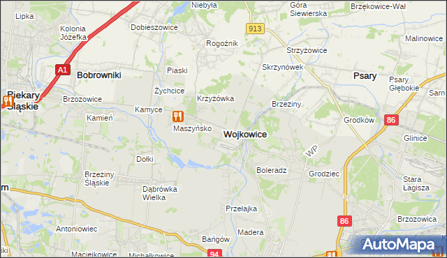 mapa Wojkowice powiat będziński, Wojkowice powiat będziński na mapie Targeo