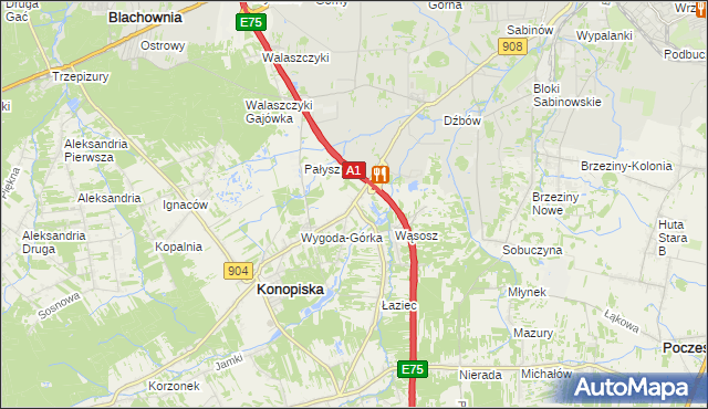 mapa Wygoda gmina Konopiska, Wygoda gmina Konopiska na mapie Targeo