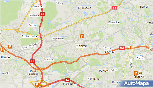 mapa Zabrza, Zabrze na mapie Targeo