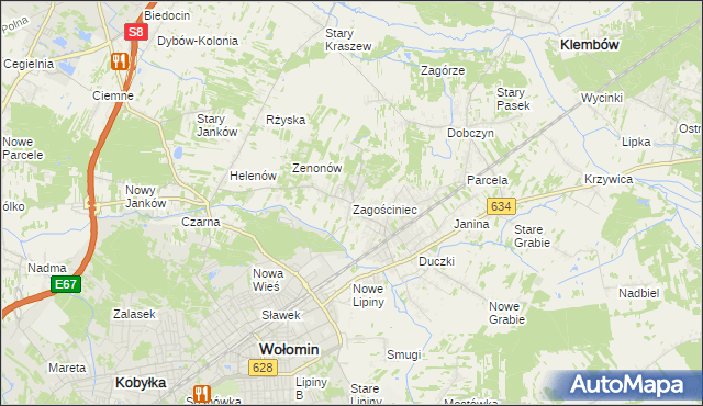 mapa Zagościniec gmina Wołomin, Zagościniec gmina Wołomin na mapie Targeo