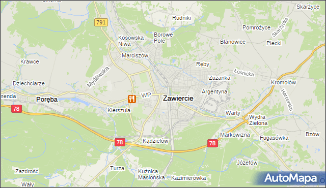 mapa Zawiercie, Zawiercie na mapie Targeo