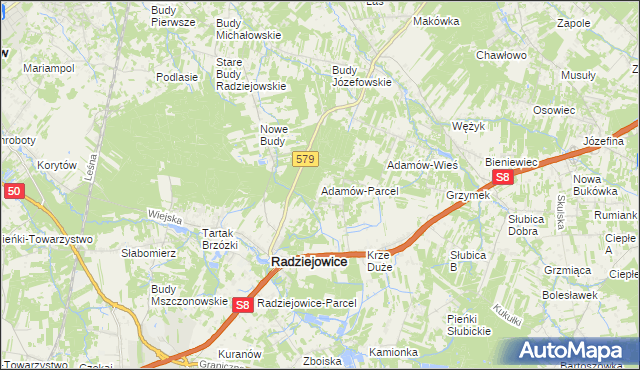 mapa Adamów-Parcel, Adamów-Parcel na mapie Targeo