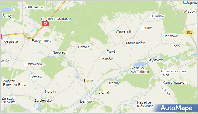 mapa Albertów gmina Lipie, Albertów gmina Lipie na mapie Targeo