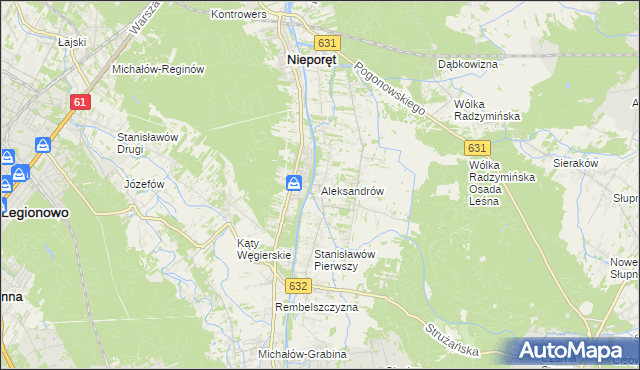 mapa Aleksandrów gmina Nieporęt, Aleksandrów gmina Nieporęt na mapie Targeo