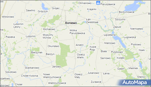mapa Anielin gmina Boniewo, Anielin gmina Boniewo na mapie Targeo