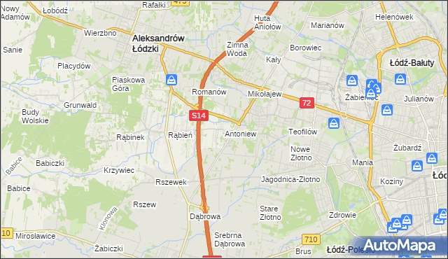 mapa Antoniew gmina Aleksandrów Łódzki, Antoniew gmina Aleksandrów Łódzki na mapie Targeo