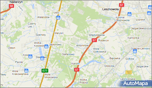 mapa Antoninów gmina Piaseczno, Antoninów gmina Piaseczno na mapie Targeo