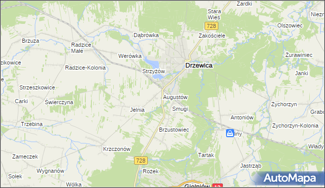 mapa Augustów gmina Drzewica, Augustów gmina Drzewica na mapie Targeo