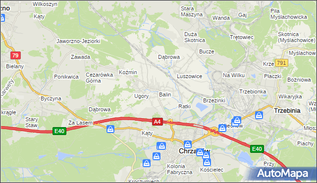 mapa Balin gmina Chrzanów, Balin gmina Chrzanów na mapie Targeo