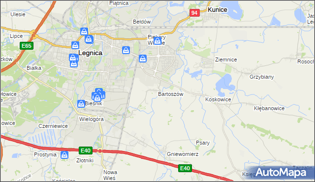 mapa Bartoszów gmina Legnickie Pole, Bartoszów gmina Legnickie Pole na mapie Targeo