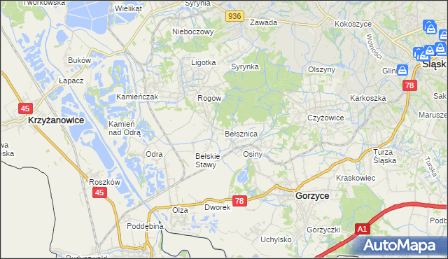mapa Bełsznica, Bełsznica na mapie Targeo
