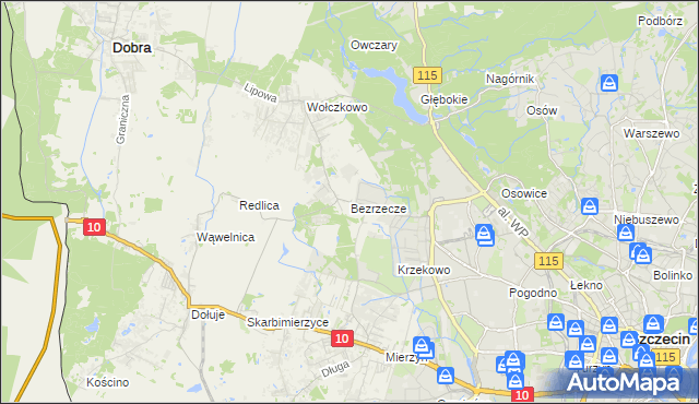 mapa Bezrzecze, Bezrzecze na mapie Targeo
