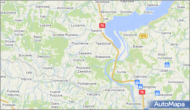 mapa Białawoda gmina Łososina Dolna, Białawoda gmina Łososina Dolna na mapie Targeo