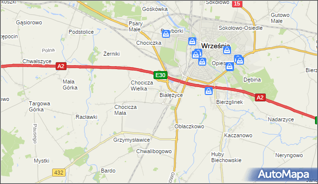 mapa Białężyce, Białężyce na mapie Targeo