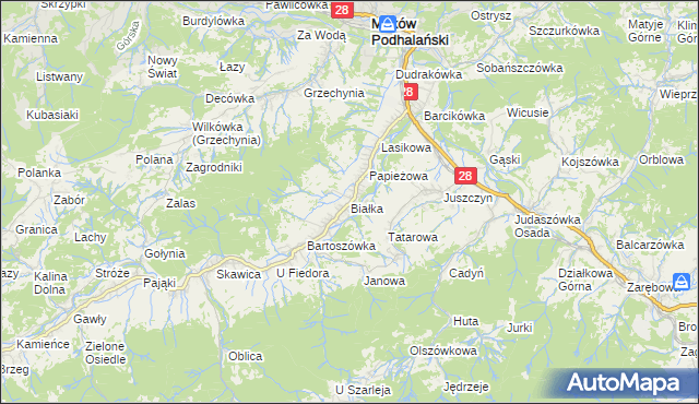 mapa Białka gmina Maków Podhalański, Białka gmina Maków Podhalański na mapie Targeo