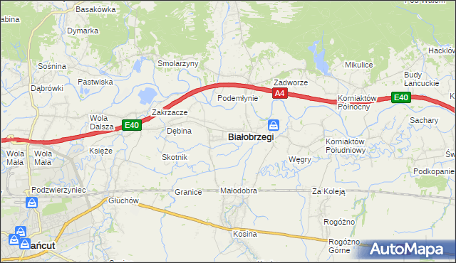 mapa Białobrzegi powiat łańcucki, Białobrzegi powiat łańcucki na mapie Targeo