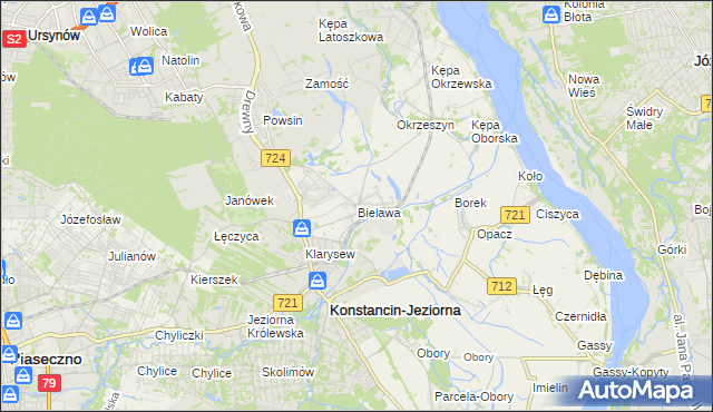 mapa Bielawa gmina Konstancin-Jeziorna, Bielawa gmina Konstancin-Jeziorna na mapie Targeo